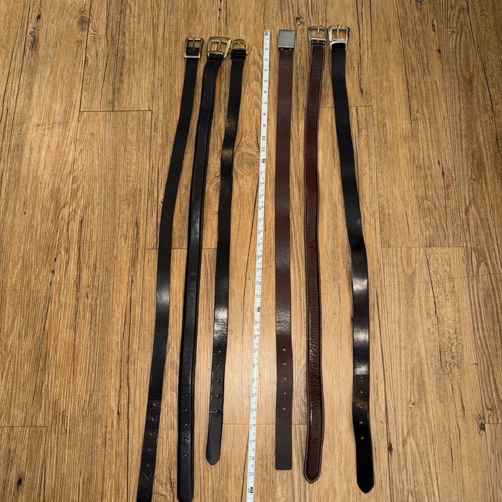 Vintage Genuine Leather Belts Size Medium Lot Of 6 Mixed Metals Brass Brown Blck